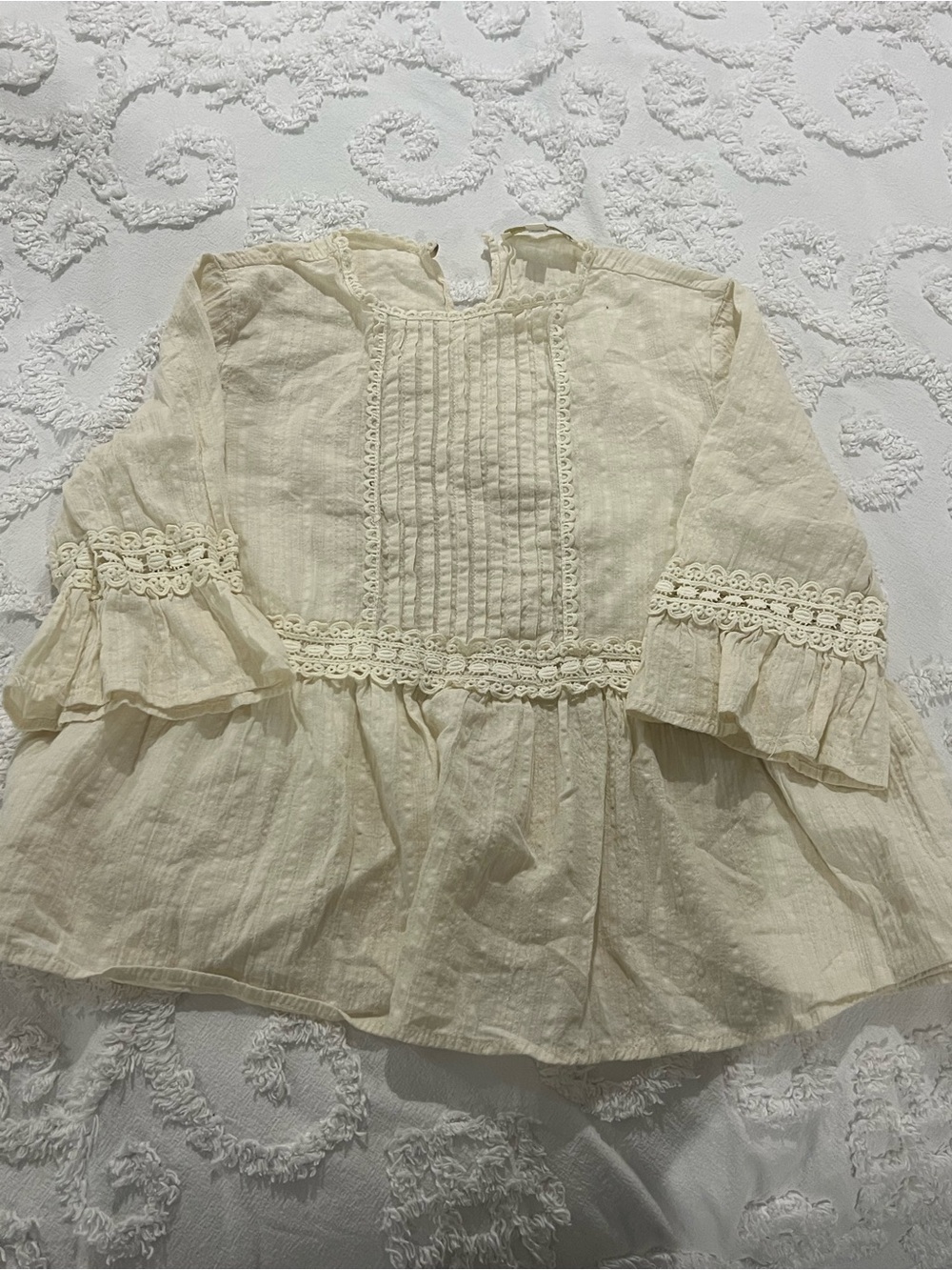 Chelsie & Violet Girls' Cream Long-Sleeve Lace Trim Peasant Top